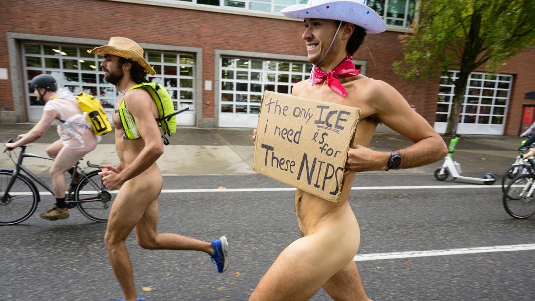 Portland Naked Bike Ride Protests Trump Immigration Policies