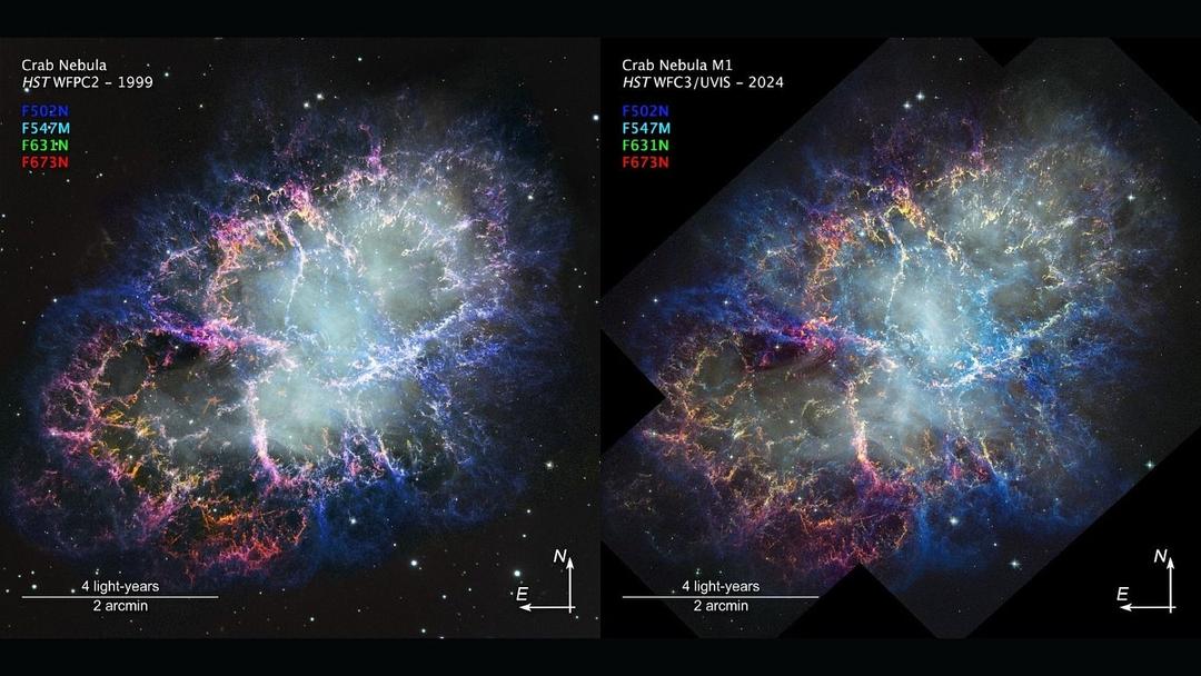 Hubble Captures Crab Nebula Anew, 25 Years Later